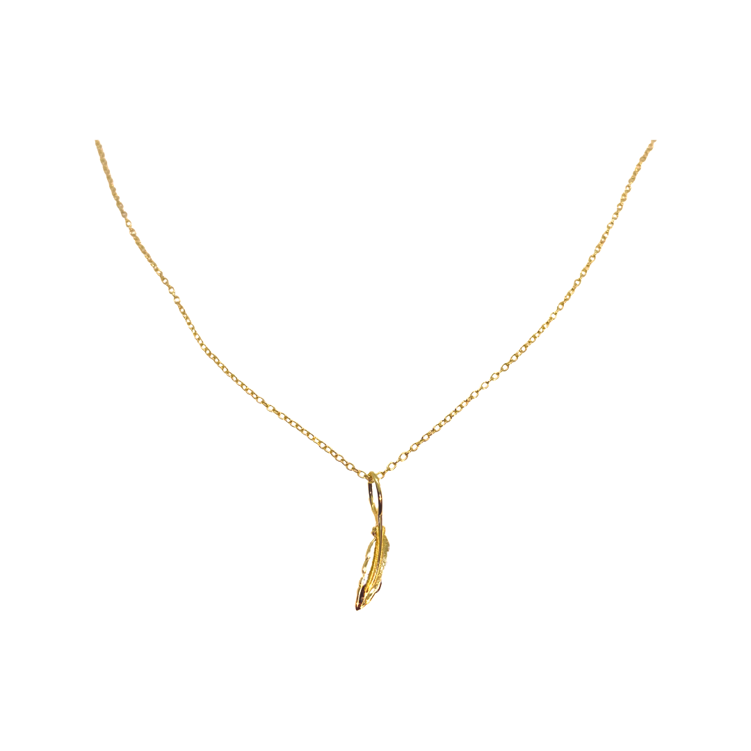 Gold feather necklace.